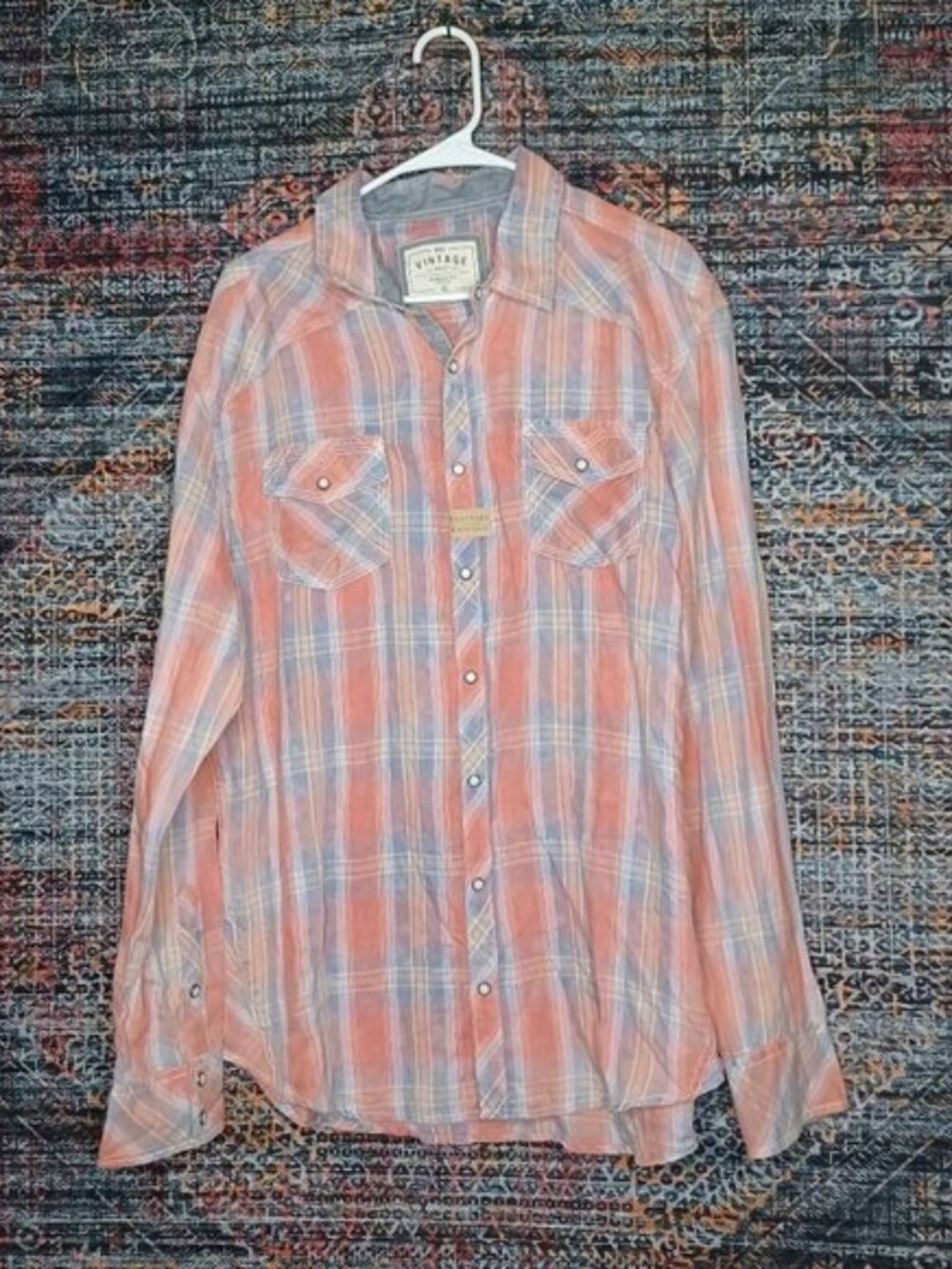 BKE mens red blue green plaid athletic fit Western shirt XL NWT